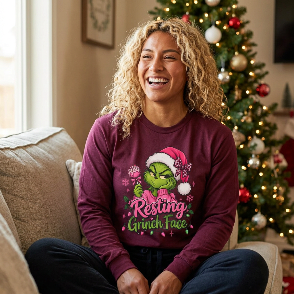Resting Grinch Face Long Sleeve Tee